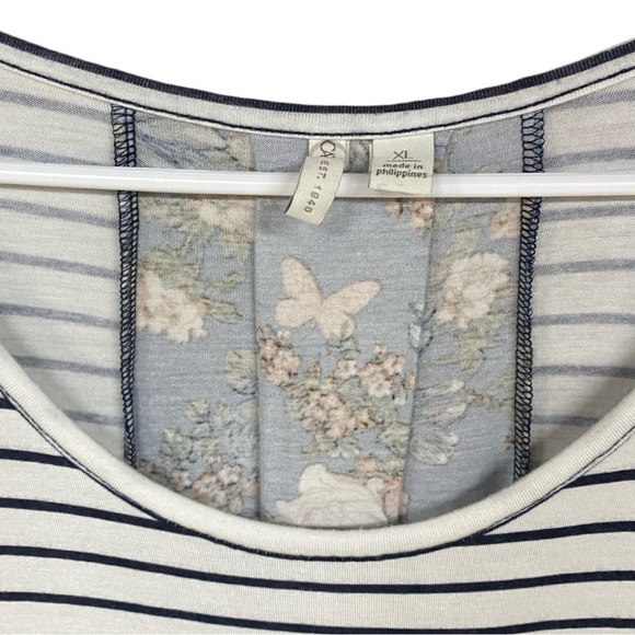 Cato Striped Floral Short Sleeve Top XL - Picture 2 of 6